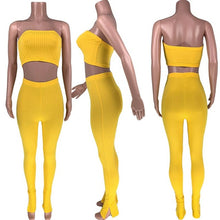 Load image into Gallery viewer, HAOYUAN Sexy Knit Two Piece Set Summer Clothes for Women Crop Top and Split Flare Pant Suit 2 Piece Club Outfits Matching Sets