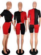 Load image into Gallery viewer, Plus Size 2 Piece Short Set Women Summer Clothes Patchwork Top Biker Shorts Set Women Two Piece Outfits for Women Set Tracksuit