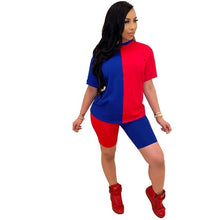 Load image into Gallery viewer, Plus Size 2 Piece Short Set Women Summer Clothes Patchwork Top Biker Shorts Set Women Two Piece Outfits for Women Set Tracksuit