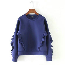 Load image into Gallery viewer, Tangada Women Casual Hoodie Sweatshirt Ruffles O-neck Long Sleeve Purple blue Ladies Autumn Winter Tops SX05
