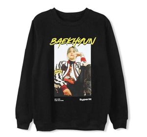 New arrival superM member name/photo printing pullover loose hoodies unisex kpop fleece/thin black sweatshirt