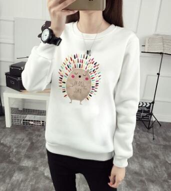 Cute Hedgehog Print Women Hoodie Spring Autumn Winter Long Sleeve Round Neck Women's Sweatshirt Thick Fleece Women Tracksuit