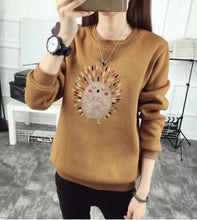 Load image into Gallery viewer, Cute Hedgehog Print Women Hoodie Spring Autumn Winter Long Sleeve Round Neck Women&#39;s Sweatshirt Thick Fleece Women Tracksuit

