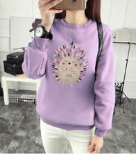 Load image into Gallery viewer, Cute Hedgehog Print Women Hoodie Spring Autumn Winter Long Sleeve Round Neck Women&#39;s Sweatshirt Thick Fleece Women Tracksuit
