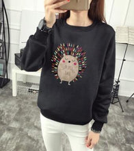 Load image into Gallery viewer, Cute Hedgehog Print Women Hoodie Spring Autumn Winter Long Sleeve Round Neck Women&#39;s Sweatshirt Thick Fleece Women Tracksuit
