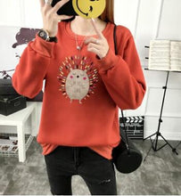 Load image into Gallery viewer, Cute Hedgehog Print Women Hoodie Spring Autumn Winter Long Sleeve Round Neck Women&#39;s Sweatshirt Thick Fleece Women Tracksuit
