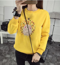 Load image into Gallery viewer, Cute Hedgehog Print Women Hoodie Spring Autumn Winter Long Sleeve Round Neck Women&#39;s Sweatshirt Thick Fleece Women Tracksuit
