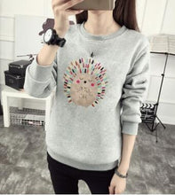 Load image into Gallery viewer, Cute Hedgehog Print Women Hoodie Spring Autumn Winter Long Sleeve Round Neck Women&#39;s Sweatshirt Thick Fleece Women Tracksuit
