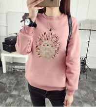 Load image into Gallery viewer, Cute Hedgehog Print Women Hoodie Spring Autumn Winter Long Sleeve Round Neck Women&#39;s Sweatshirt Thick Fleece Women Tracksuit
