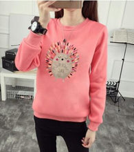 Load image into Gallery viewer, Cute Hedgehog Print Women Hoodie Spring Autumn Winter Long Sleeve Round Neck Women&#39;s Sweatshirt Thick Fleece Women Tracksuit
