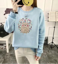 Load image into Gallery viewer, Cute Hedgehog Print Women Hoodie Spring Autumn Winter Long Sleeve Round Neck Women&#39;s Sweatshirt Thick Fleece Women Tracksuit
