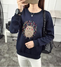 Load image into Gallery viewer, Cute Hedgehog Print Women Hoodie Spring Autumn Winter Long Sleeve Round Neck Women&#39;s Sweatshirt Thick Fleece Women Tracksuit
