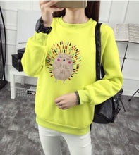 Load image into Gallery viewer, Cute Hedgehog Print Women Hoodie Spring Autumn Winter Long Sleeve Round Neck Women&#39;s Sweatshirt Thick Fleece Women Tracksuit

