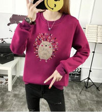 Load image into Gallery viewer, Cute Hedgehog Print Women Hoodie Spring Autumn Winter Long Sleeve Round Neck Women&#39;s Sweatshirt Thick Fleece Women Tracksuit
