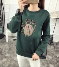 Load image into Gallery viewer, Cute Hedgehog Print Women Hoodie Spring Autumn Winter Long Sleeve Round Neck Women&#39;s Sweatshirt Thick Fleece Women Tracksuit
