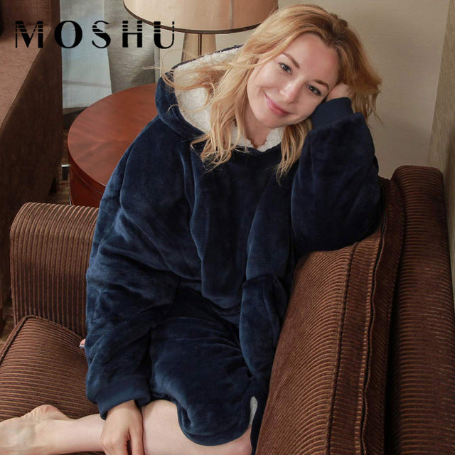 Winter Huge Hoodie Sweatshirt Warm Hooded Coat Soft Blanket Outdoor Warm Comfy Hoodie  Robe Fleece Blanket for Men Women