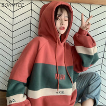 Load image into Gallery viewer, Hoodies Women Thicker Plus Velvet Students Simple Patchwork Hooded Korean Style Harajuku Womens High Quality Trendy Oversize New
