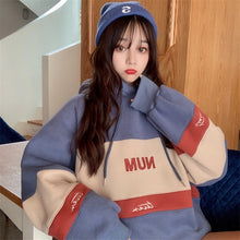 Load image into Gallery viewer, Hoodies Women Thicker Plus Velvet Students Simple Patchwork Hooded Korean Style Harajuku Womens High Quality Trendy Oversize New
