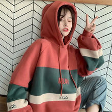 Load image into Gallery viewer, Hoodies Women Thicker Plus Velvet Students Simple Patchwork Hooded Korean Style Harajuku Womens High Quality Trendy Oversize New
