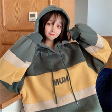 Load image into Gallery viewer, Hoodies Women Thicker Plus Velvet Students Simple Patchwork Hooded Korean Style Harajuku Womens High Quality Trendy Oversize New
