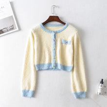 Load image into Gallery viewer, 2019 Autumn Retro Shaggy Contrast color Cardigan Korea Single-breasted Button Knitted Sweater Package Hips Mini Skirt 1 Set

