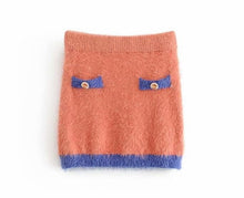 Load image into Gallery viewer, 2019 Autumn Retro Shaggy Contrast color Cardigan Korea Single-breasted Button Knitted Sweater Package Hips Mini Skirt 1 Set
