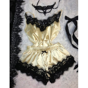 Bigsweety Women's Sleepwear Sexy Lace Satin Pajama Sets Nightwear Sleeveless Tops+Shorts 2 Pcs Sets Pyjama Sets For Women Pijama