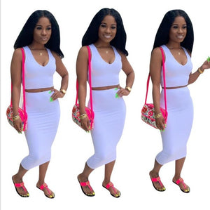 2019 new women summer solid tank top bodycon midi skirts suit two piece set club party women's tracksuit outfit dress D9120