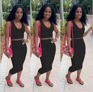 2019 new women summer solid tank top bodycon midi skirts suit two piece set club party women's tracksuit outfit dress D9120