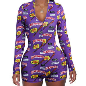 Sexy Women V-neck Animal Print Bodycon Sleepwear Jumpsuit Button Bodysuit Leotard Crop Tops Button Short Romper Pajamas Overalls