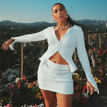 Load image into Gallery viewer, BOOFEENAA Ribbed Bodycon Two Piece Set Women Zip Up Crop Top Skirt Matching Sets Fall Fashion Sexy Party Club Outfits for Ladies

