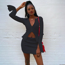 Load image into Gallery viewer, BOOFEENAA Ribbed Bodycon Two Piece Set Women Zip Up Crop Top Skirt Matching Sets Fall Fashion Sexy Party Club Outfits for Ladies
