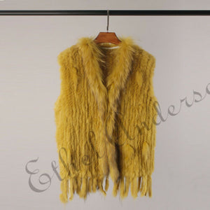 Natural Rabbit Fur Vest With Raccoon Fur Collar Party Waistcoat jackets knitted Gilets women wool vest colete de pele de coelho