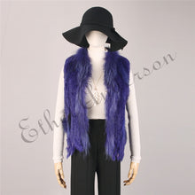 Load image into Gallery viewer, Natural Rabbit Fur Vest With Raccoon Fur Collar Party Waistcoat jackets knitted Gilets women wool vest colete de pele de coelho
