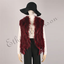 Load image into Gallery viewer, Natural Rabbit Fur Vest With Raccoon Fur Collar Party Waistcoat jackets knitted Gilets women wool vest colete de pele de coelho
