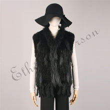 Load image into Gallery viewer, Natural Rabbit Fur Vest With Raccoon Fur Collar Party Waistcoat jackets knitted Gilets women wool vest colete de pele de coelho
