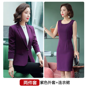 2020 Purple Women Formal Dress Suit Ladies Elegant Business Office Wear Blazer Suits Long Sleeve Blazer Jacket Dresses Plus Size