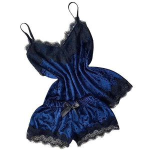 New Women Sexy Lingerie Camisole Bow Shorts V-neck Tops Velvet Pajamas Sleepwear Velvet Pajamas Set Cool Comfortable Summer