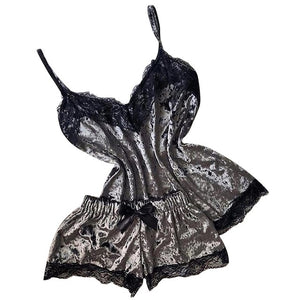 New Women Sexy Lingerie Camisole Bow Shorts V-neck Tops Velvet Pajamas Sleepwear Velvet Pajamas Set Cool Comfortable Summer