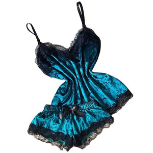 New Women Sexy Lingerie Camisole Bow Shorts V-neck Tops Velvet Pajamas Sleepwear Velvet Pajamas Set Cool Comfortable Summer