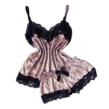 Load image into Gallery viewer, New Women Sexy Lingerie Camisole Bow Shorts V-neck Tops Velvet Pajamas Sleepwear Velvet Pajamas Set Cool Comfortable Summer
