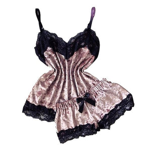 New Women Sexy Lingerie Camisole Bow Shorts V-neck Tops Velvet Pajamas Sleepwear Velvet Pajamas Set Cool Comfortable Summer