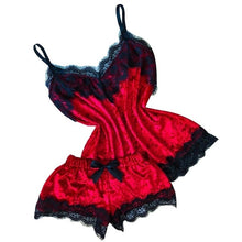 Load image into Gallery viewer, New Women Sexy Lingerie Camisole Bow Shorts V-neck Tops Velvet Pajamas Sleepwear Velvet Pajamas Set Cool Comfortable Summer
