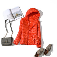Load image into Gallery viewer, Down Parka Women Ultra-light Thin Down Jacket 2019 Autumn Winter Slim Short Hooded Warm White Duck Down Coat Women&#39;s Outerwear
