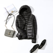 Load image into Gallery viewer, Down Parka Women Ultra-light Thin Down Jacket 2019 Autumn Winter Slim Short Hooded Warm White Duck Down Coat Women&#39;s Outerwear
