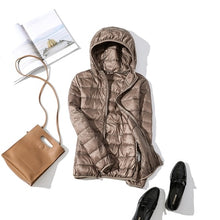 Load image into Gallery viewer, Down Parka Women Ultra-light Thin Down Jacket 2019 Autumn Winter Slim Short Hooded Warm White Duck Down Coat Women&#39;s Outerwear
