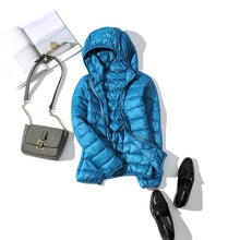 Load image into Gallery viewer, Down Parka Women Ultra-light Thin Down Jacket 2019 Autumn Winter Slim Short Hooded Warm White Duck Down Coat Women&#39;s Outerwear
