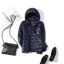 Load image into Gallery viewer, Down Parka Women Ultra-light Thin Down Jacket 2019 Autumn Winter Slim Short Hooded Warm White Duck Down Coat Women&#39;s Outerwear
