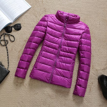Load image into Gallery viewer, Down Parka Women Ultra-light Thin Down Jacket 2019 Autumn Winter Slim Short Hooded Warm White Duck Down Coat Women&#39;s Outerwear
