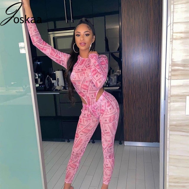 Joskaa Mesh Print Night Club Long sleeve Bodysuit & Pants Party 2 Pieces set Party Fashion outwear Summer 2020